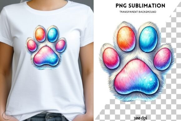 Colorful Dog Paw Print PNG Animal Love