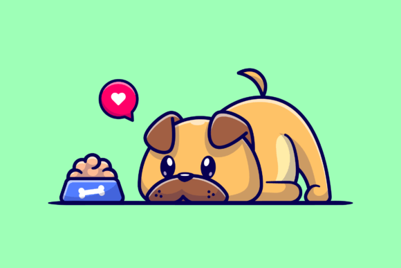 Cute Pug Dog Smelling Food Cartoon